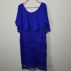 Miss‎ Cristina Womens Blue Back Zip Poncho Shift Dress Size 2XL